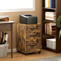 3-Drawer Wood-Effect Filing Cabinet on Wheels, Rustic Brown - view 3