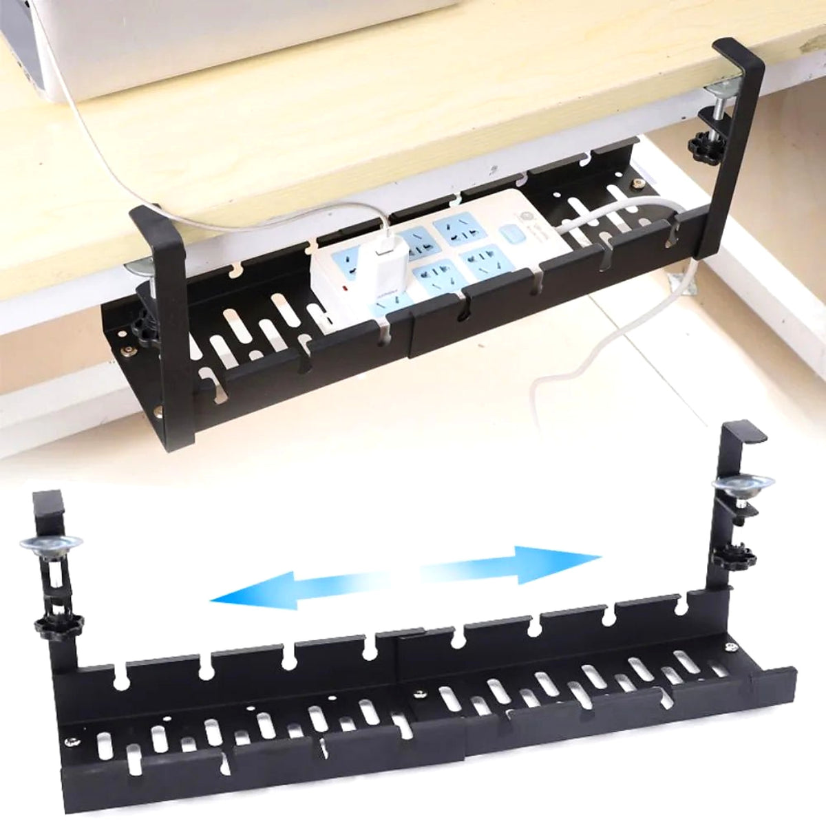No-Drill Under-Desk Cable Tray with Clamps - view 5