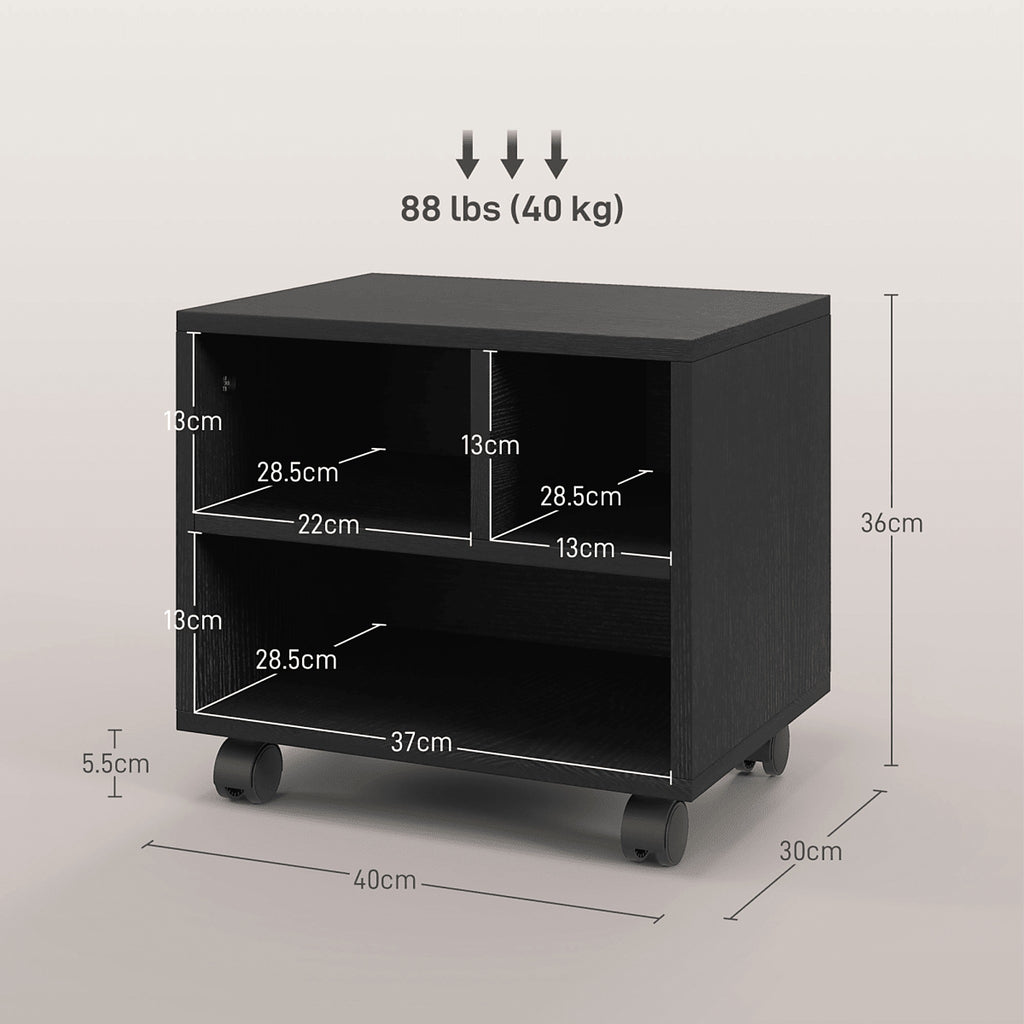Printer Stand Cart on Wheels with 3 Compartments, Black - view 3