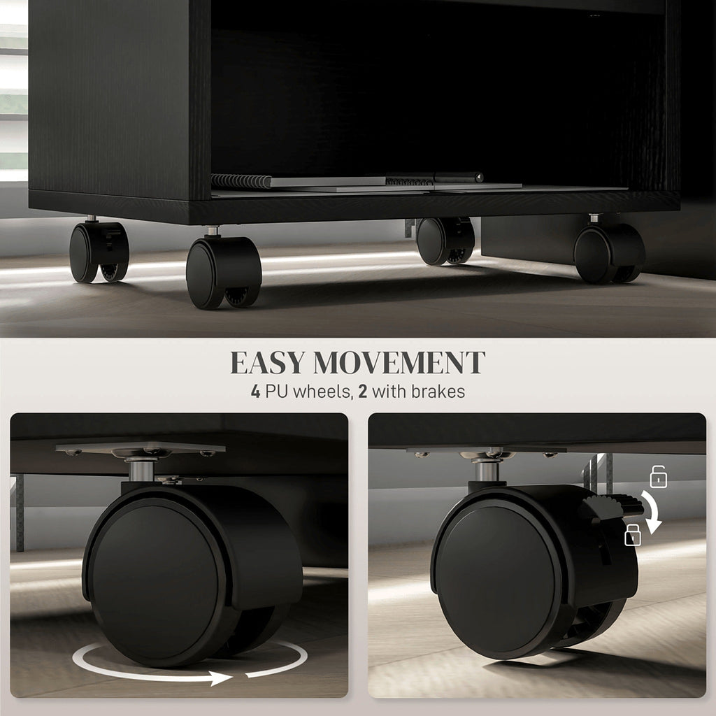 Printer Stand Cart on Wheels with 3 Compartments, Black - view 4