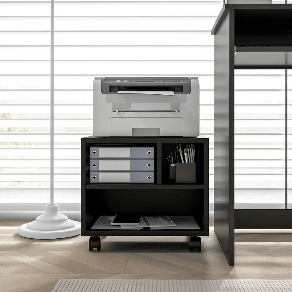 Printer Stand Cart on Wheels with 3 Compartments, Black - view 6