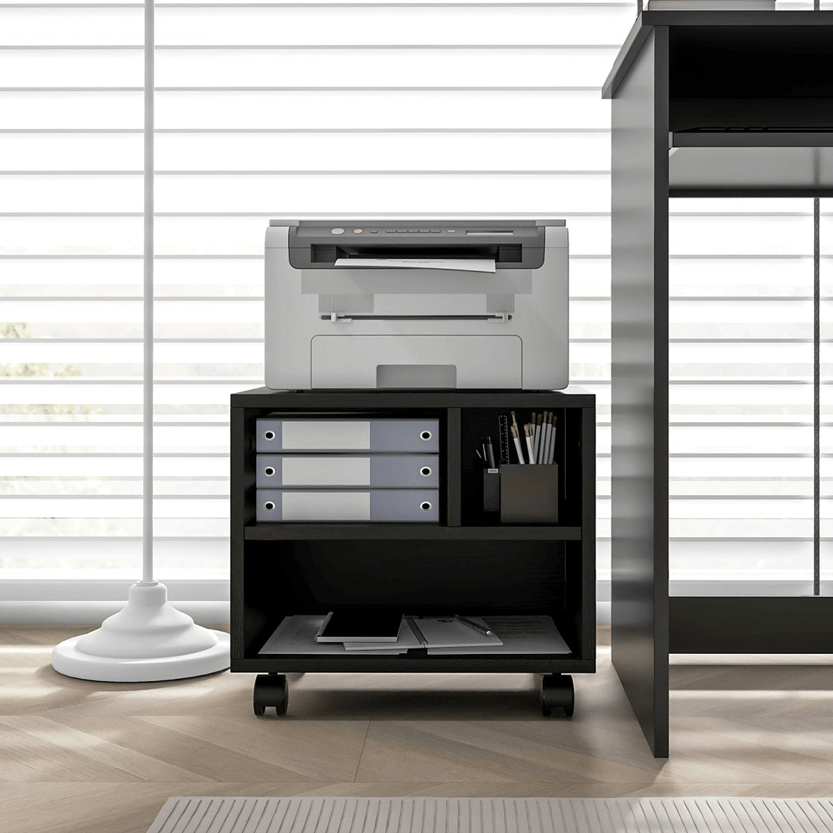 Printer Stand Cart on Wheels with 3 Compartments, Black - view 6