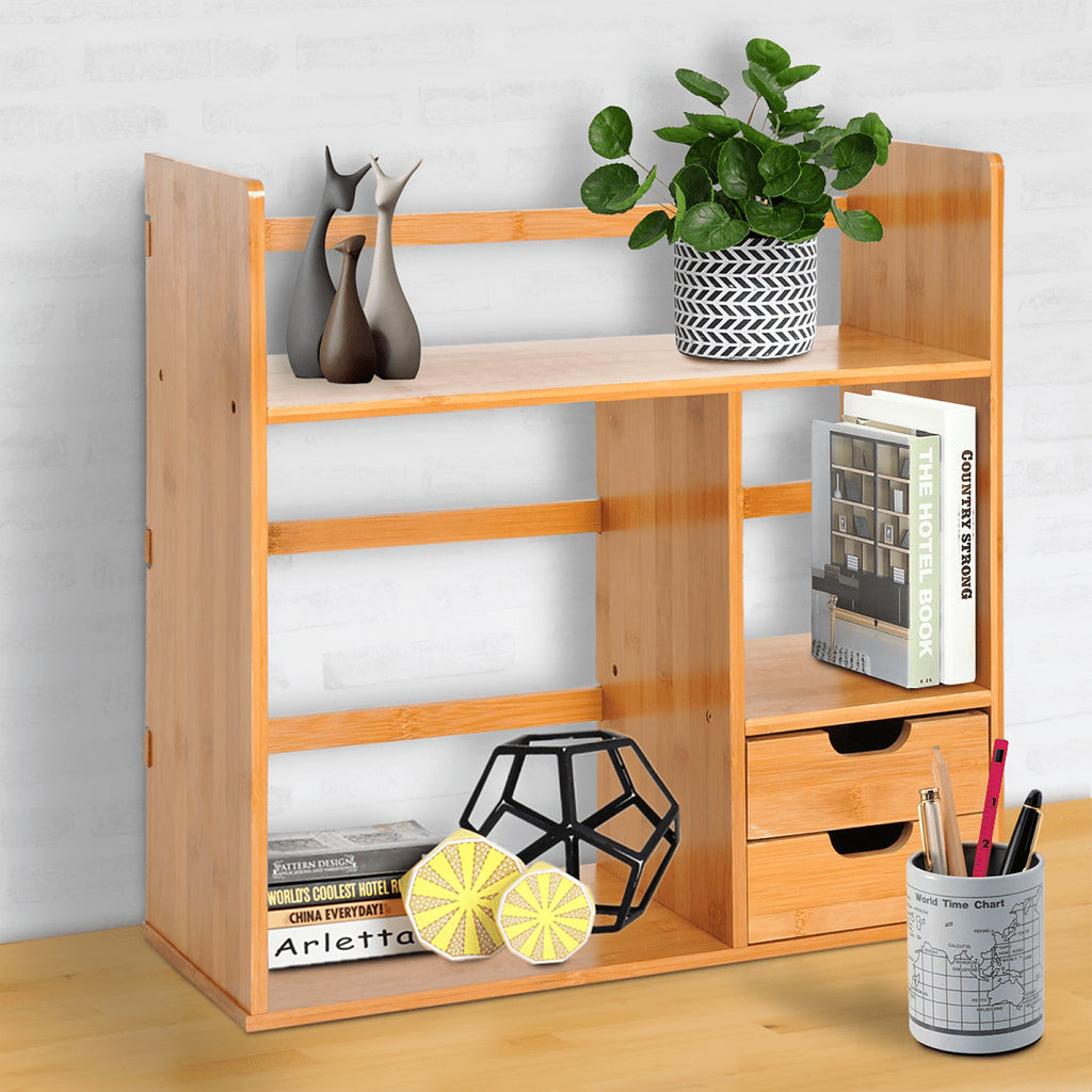 Reversible Bamboo Desk Organiser with Shelf and 2 Drawers - view 2