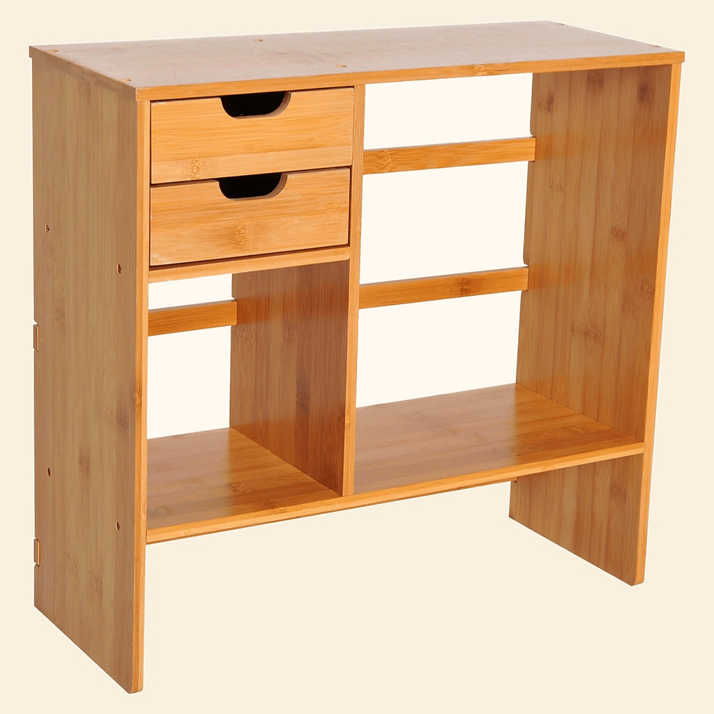 Reversible Bamboo Desk Organiser with Shelf and 2 Drawers - view 3