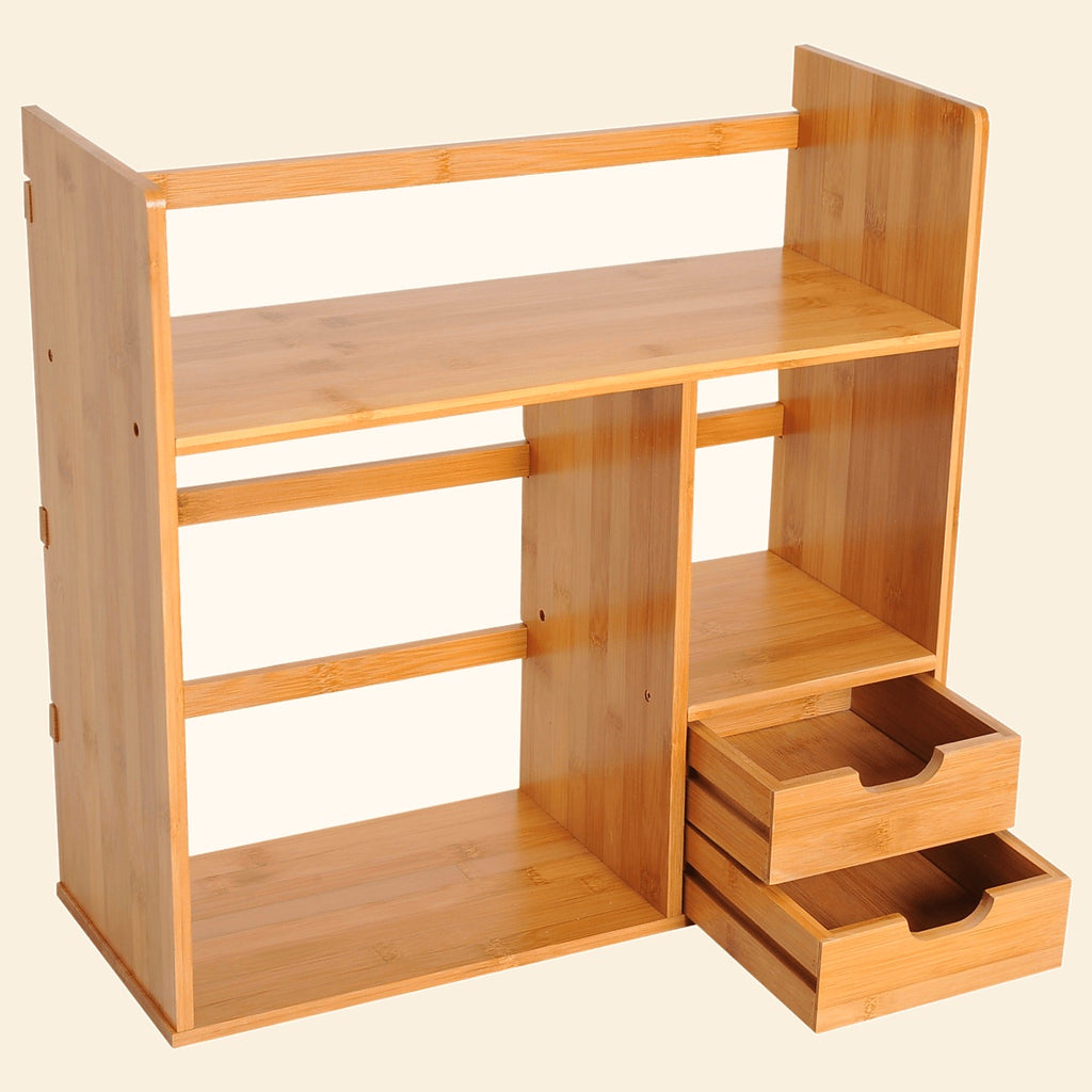 Reversible Bamboo Desk Organiser with Shelf and 2 Drawers - view 4