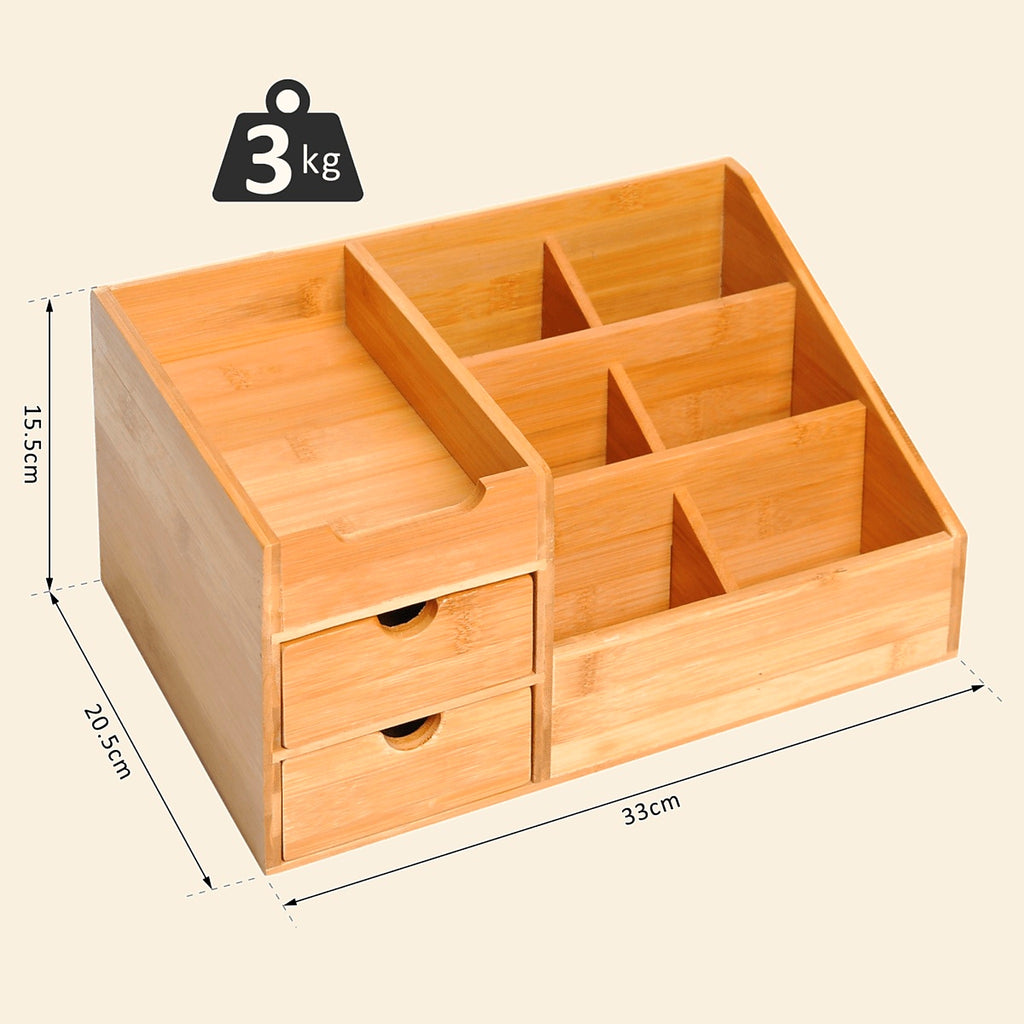 Bamboo Desk Organiser with 2 Drawers and 7 Compartments - view 3