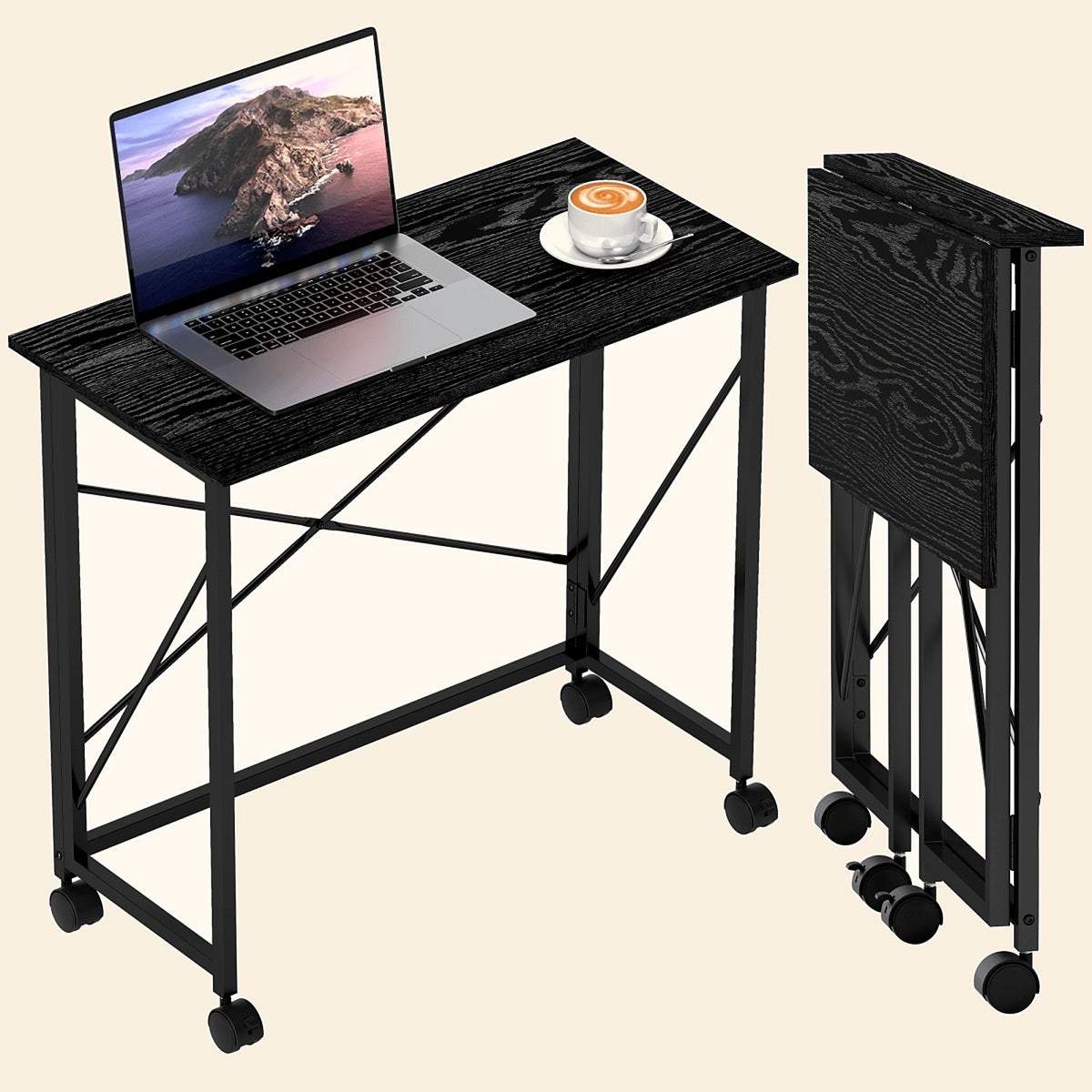 Folding Desk on Wheels with Shelf