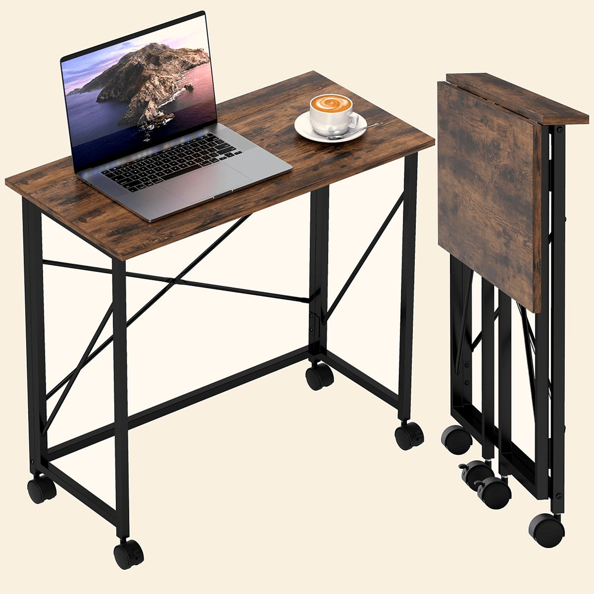 Folding Desk on Wheels with Shelf - view 2
