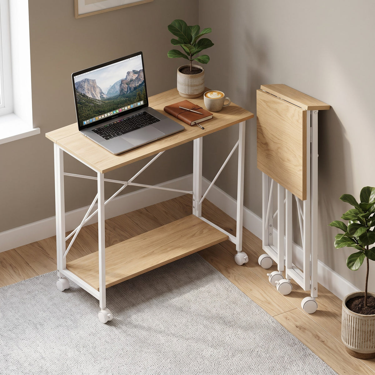 Folding Desk on Wheels with Shelf - view 3