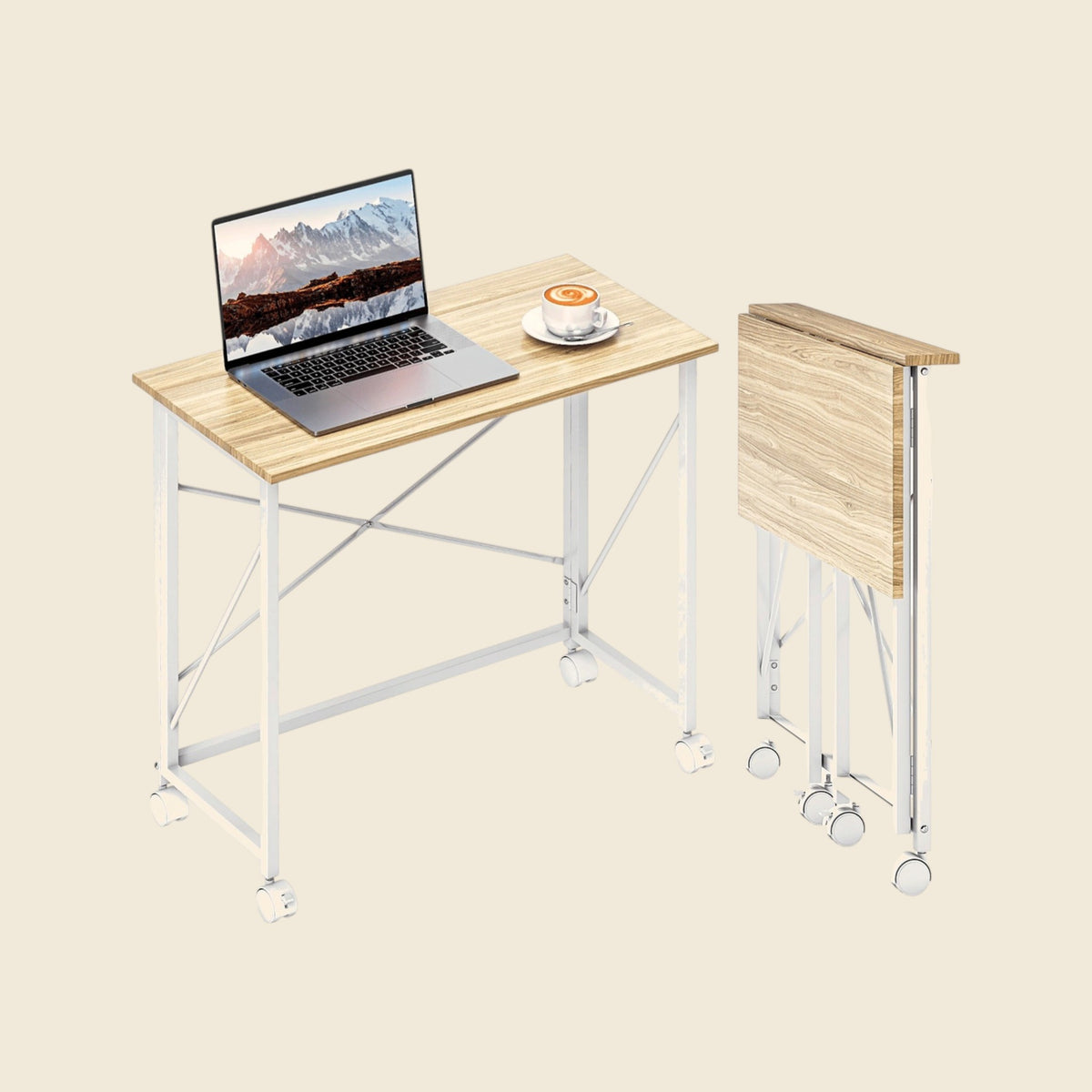 Folding Desk on Wheels with Shelf - view 6
