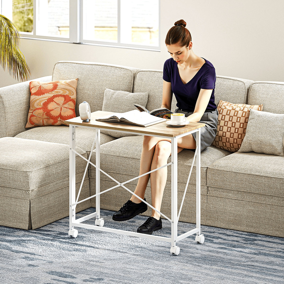 Folding Desk on Wheels with Shelf - view 7