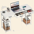 120 cm Writing Desk with Charging Sockets, Fabric Drawers and Shelves - view 2
