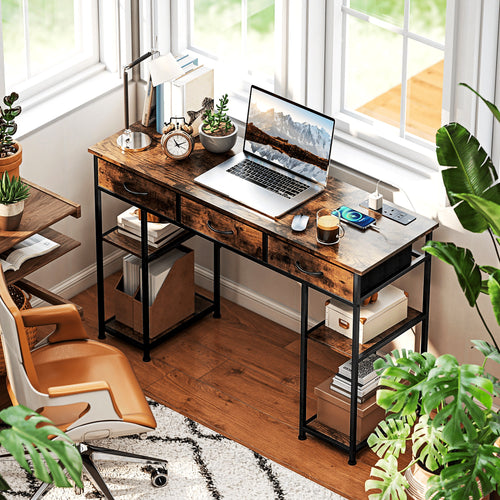 120 cm Writing Desk with Charging Sockets, Fabric Drawers and Shelves - view 5