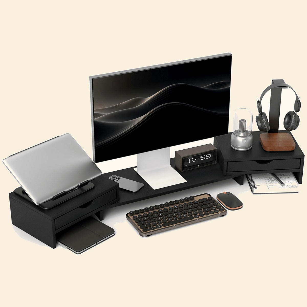 Dual Monitor Stand with Drawers, Adjustable Length - view 2