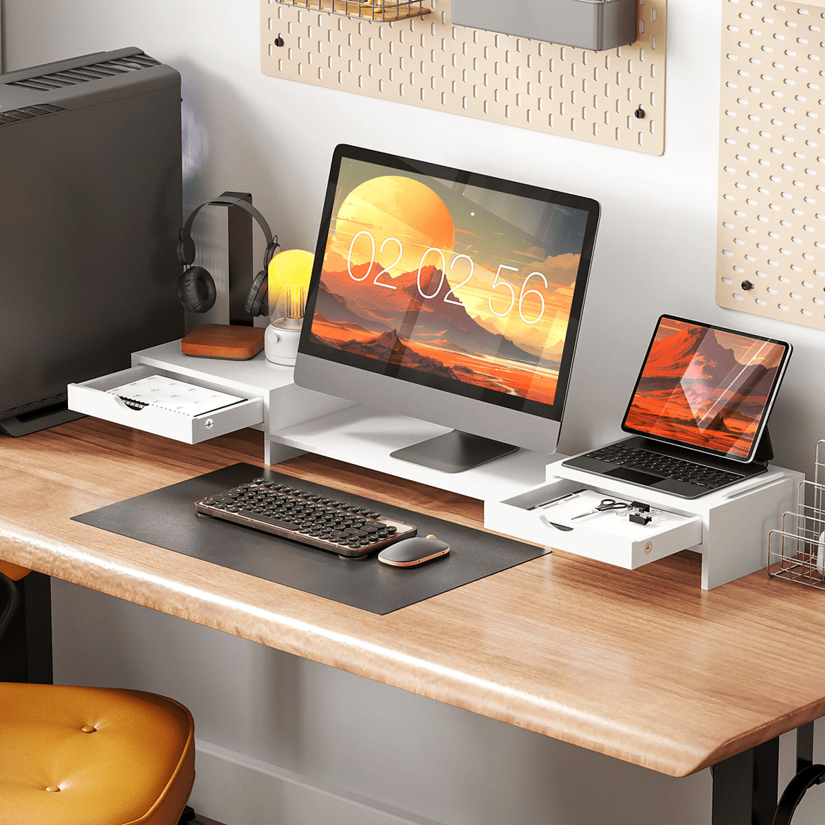 Dual Monitor Stand with Drawers, Adjustable Length - view 4