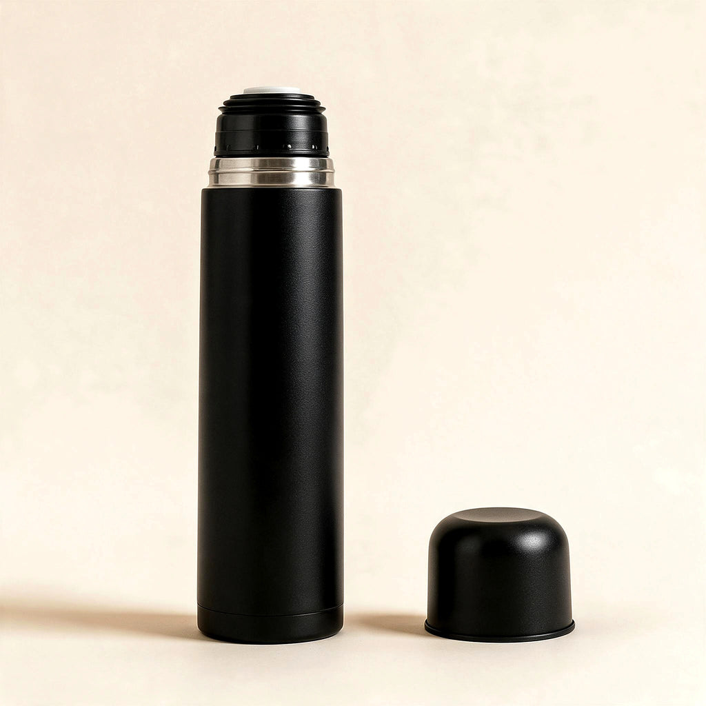 Double-walled stainless steel vacuum flask, 1 L, matt black