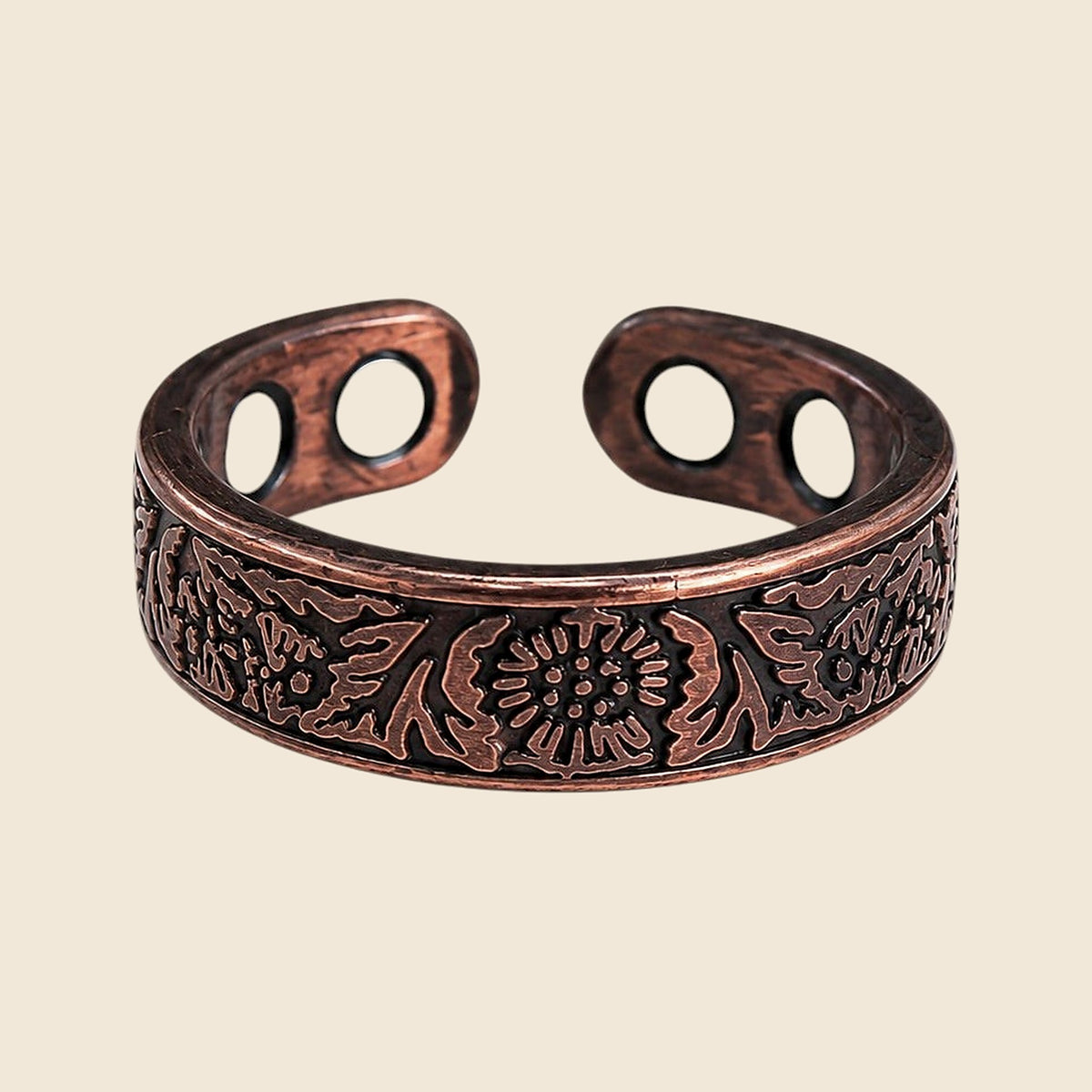 Copper Adjustable Open Ring - Sunflower