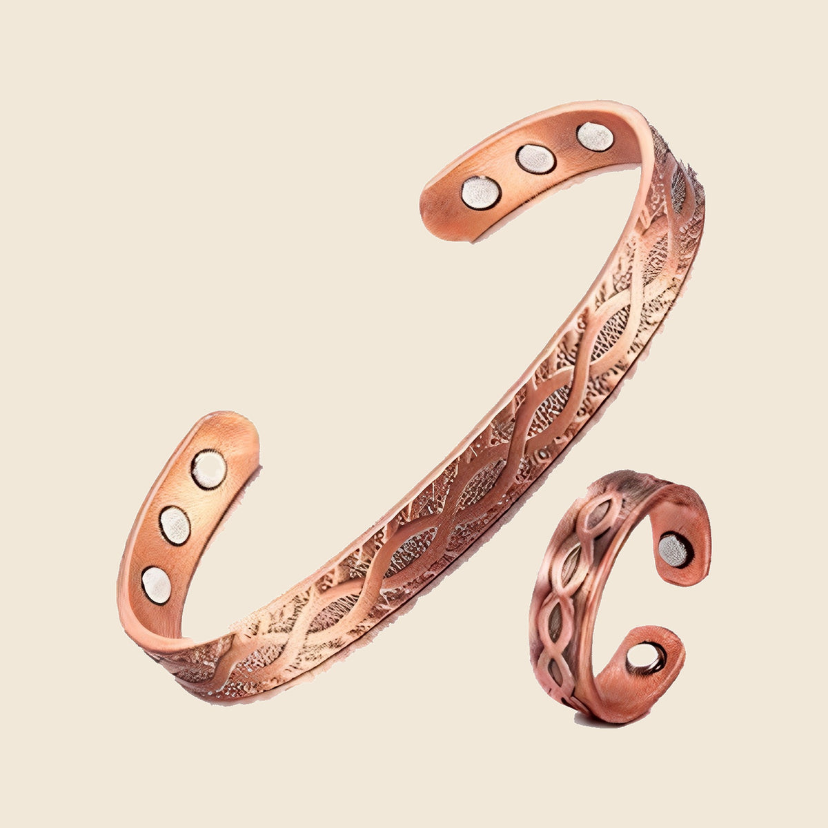 Unisex Copper Bracelet and Ring Set - Set 2