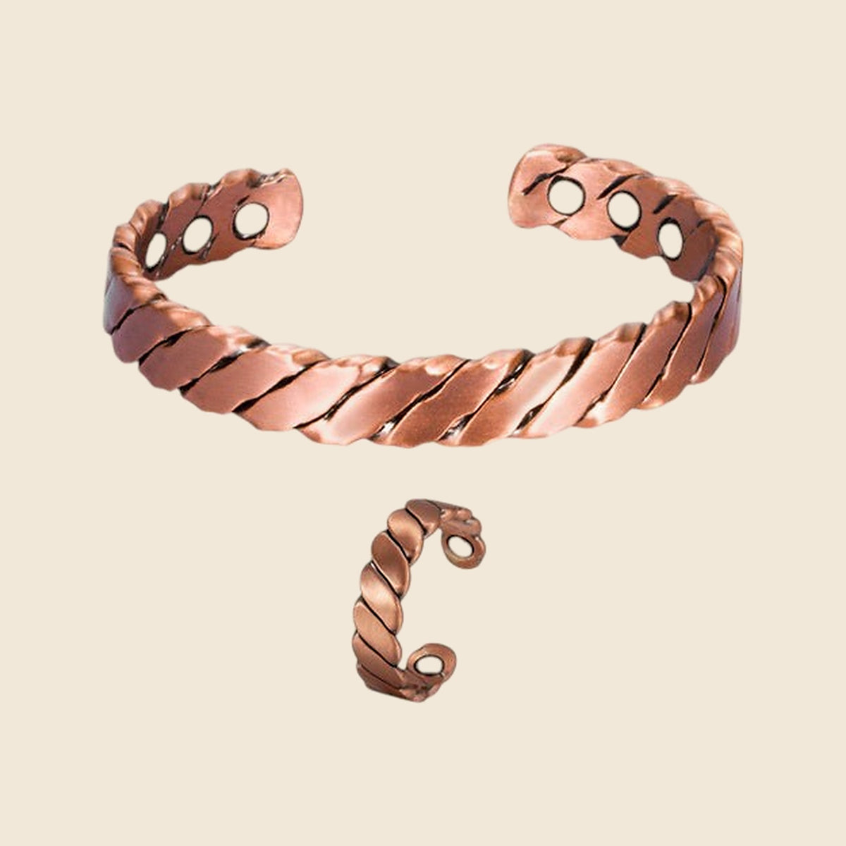Unisex Copper Bracelet and Ring Set - Set 4
