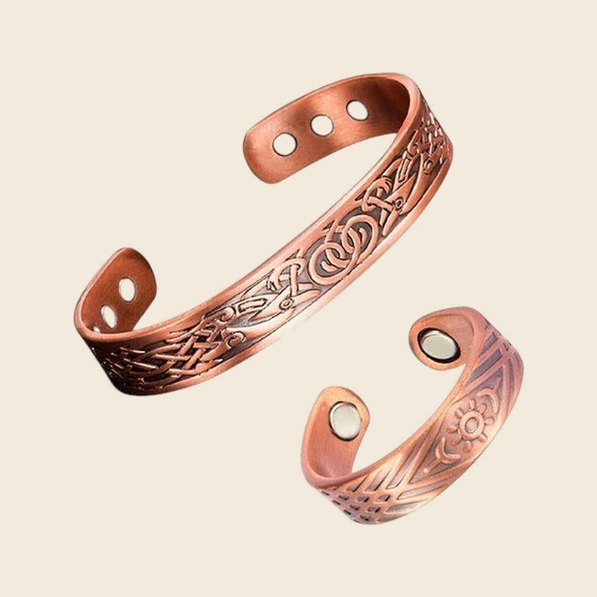 Unisex Copper Bracelet and Ring Set - Set 5