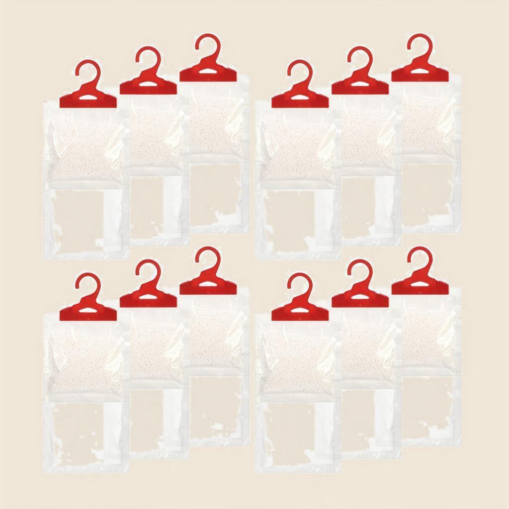 Hanging wardrobe moisture absorber bags, pack of 12