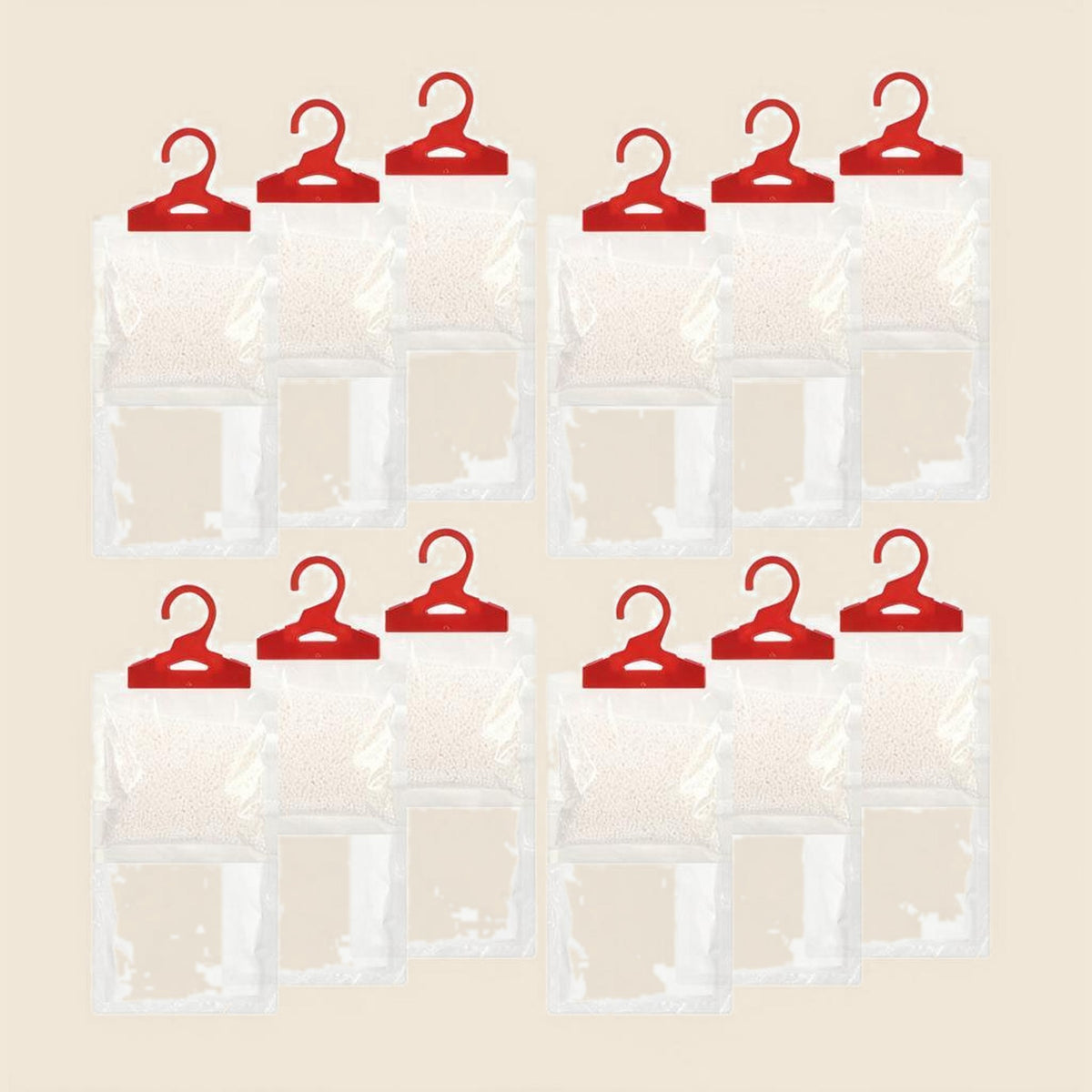 Hanging wardrobe moisture absorber bags, pack of 12