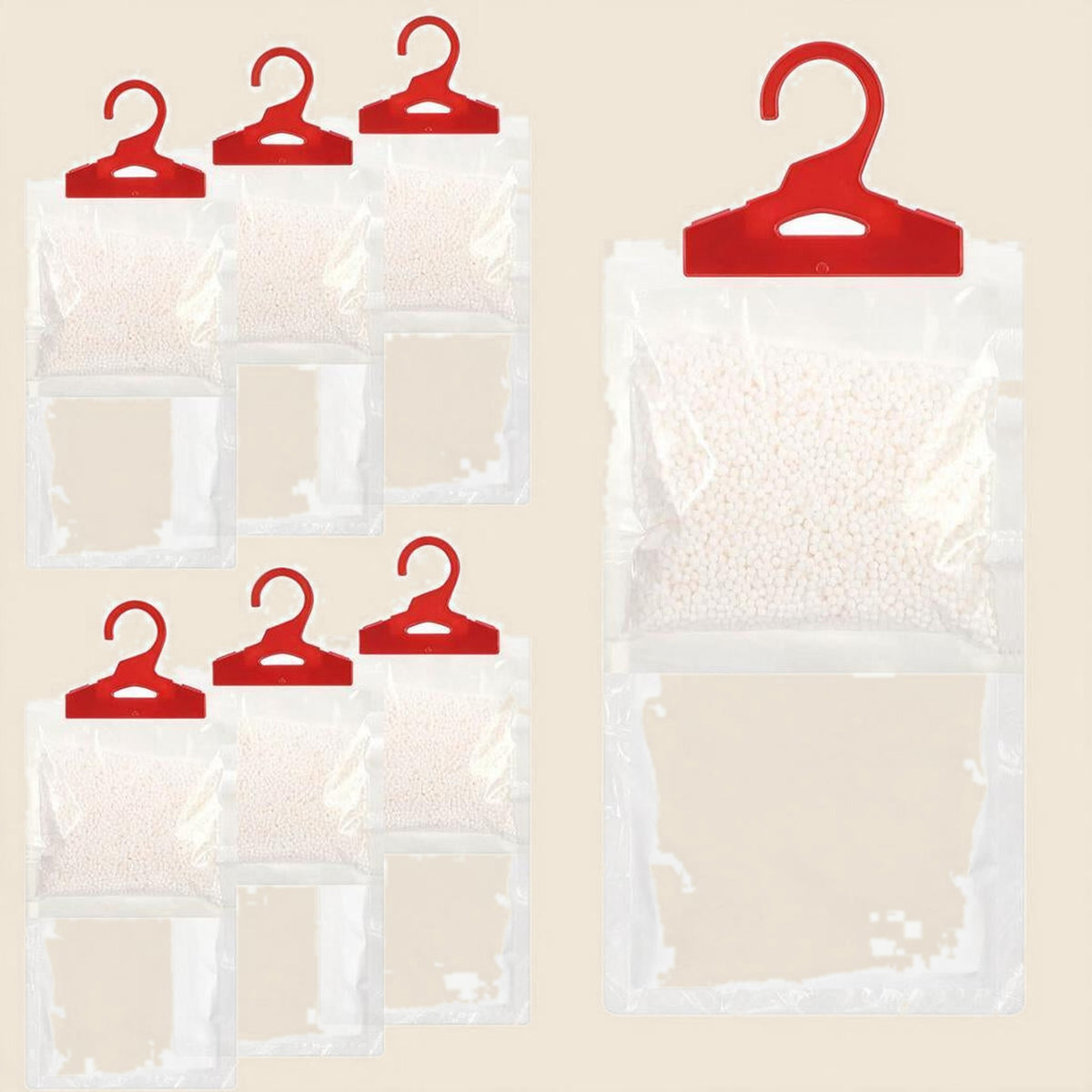Hanging wardrobe moisture absorber bags, pack of 6