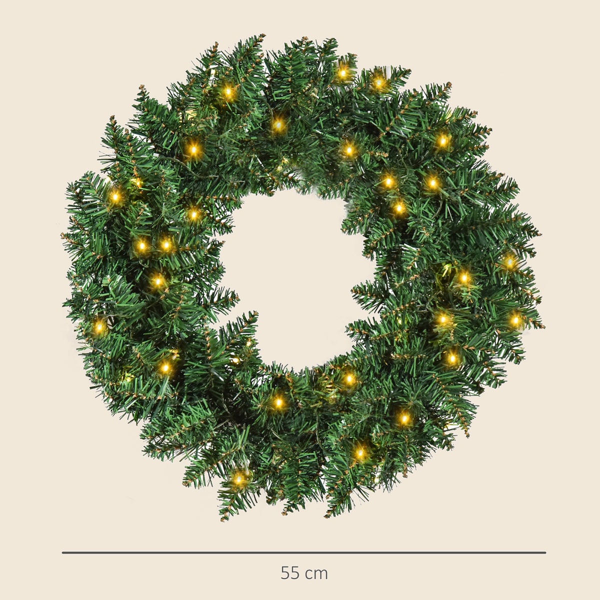 Pre-lit Christmas wreath, 55 cm diameter