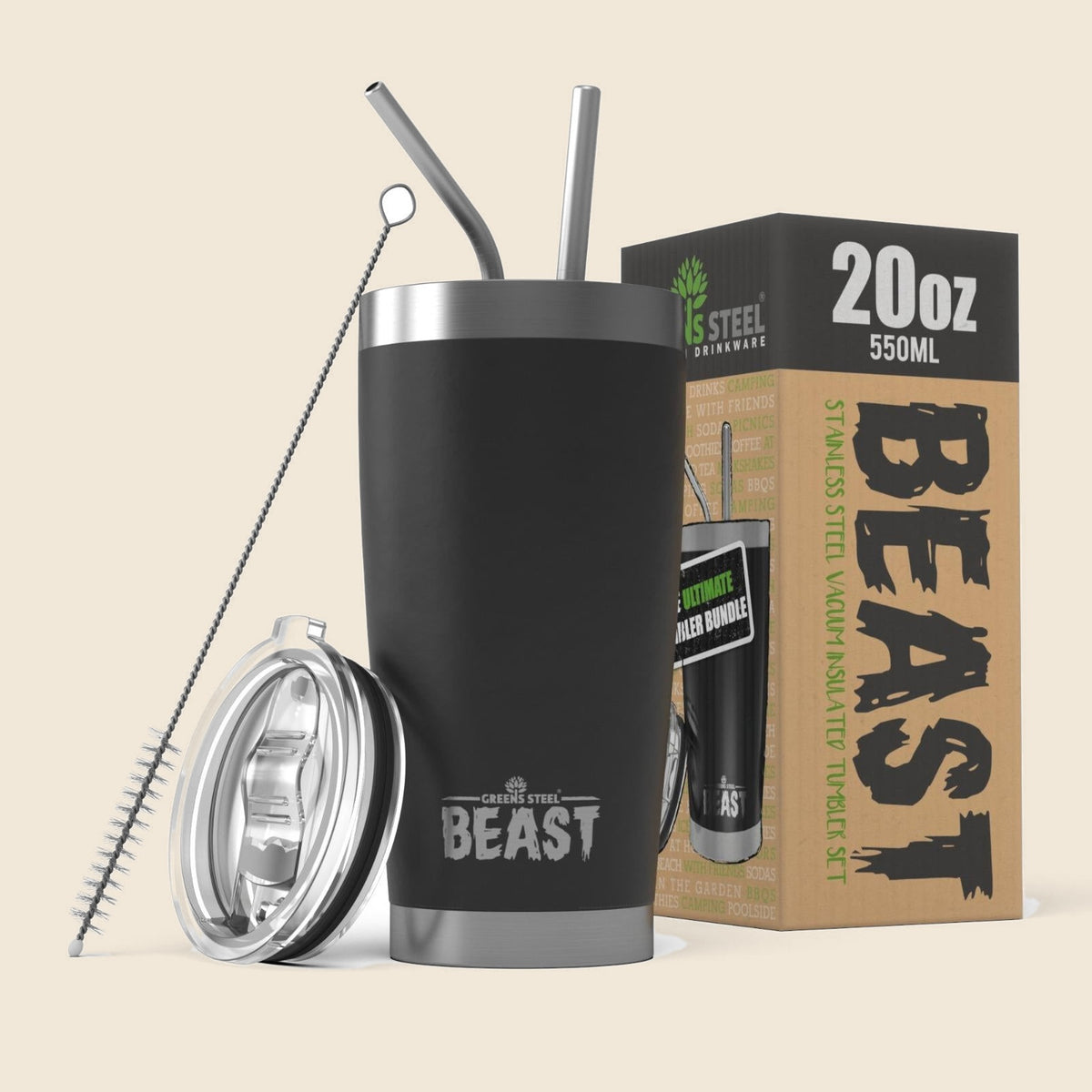 Insulated stainless steel travel tumbler 20 oz with lid and straws – S0672109376