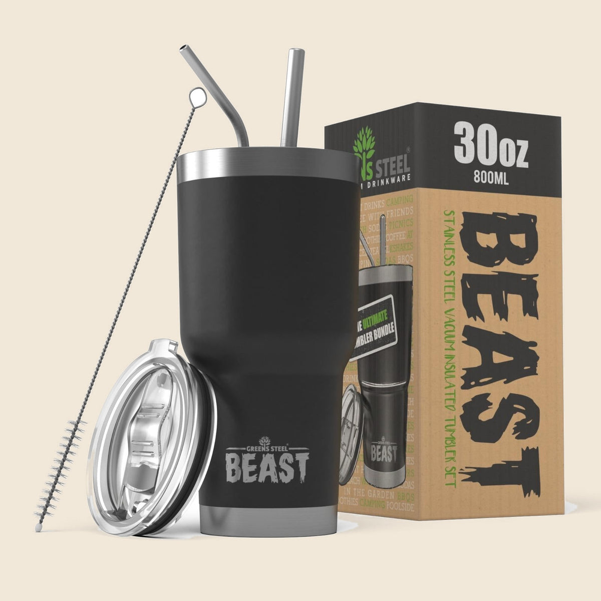 Insulated stainless steel travel tumbler with lid and straws – S0672109377