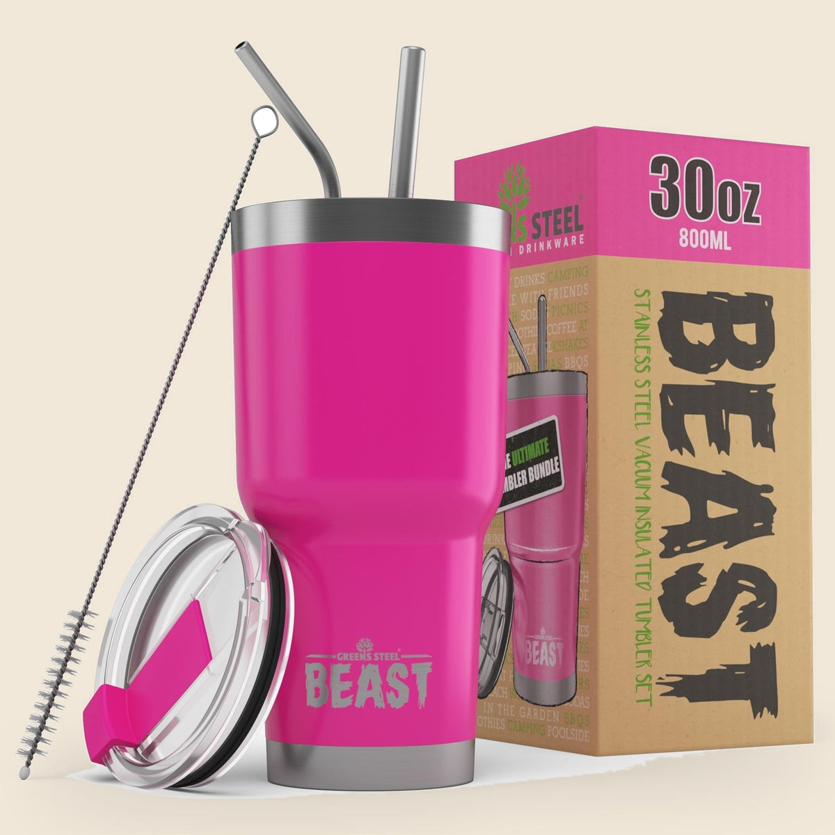 Insulated stainless steel travel tumbler with lid and straws – S0672109380
