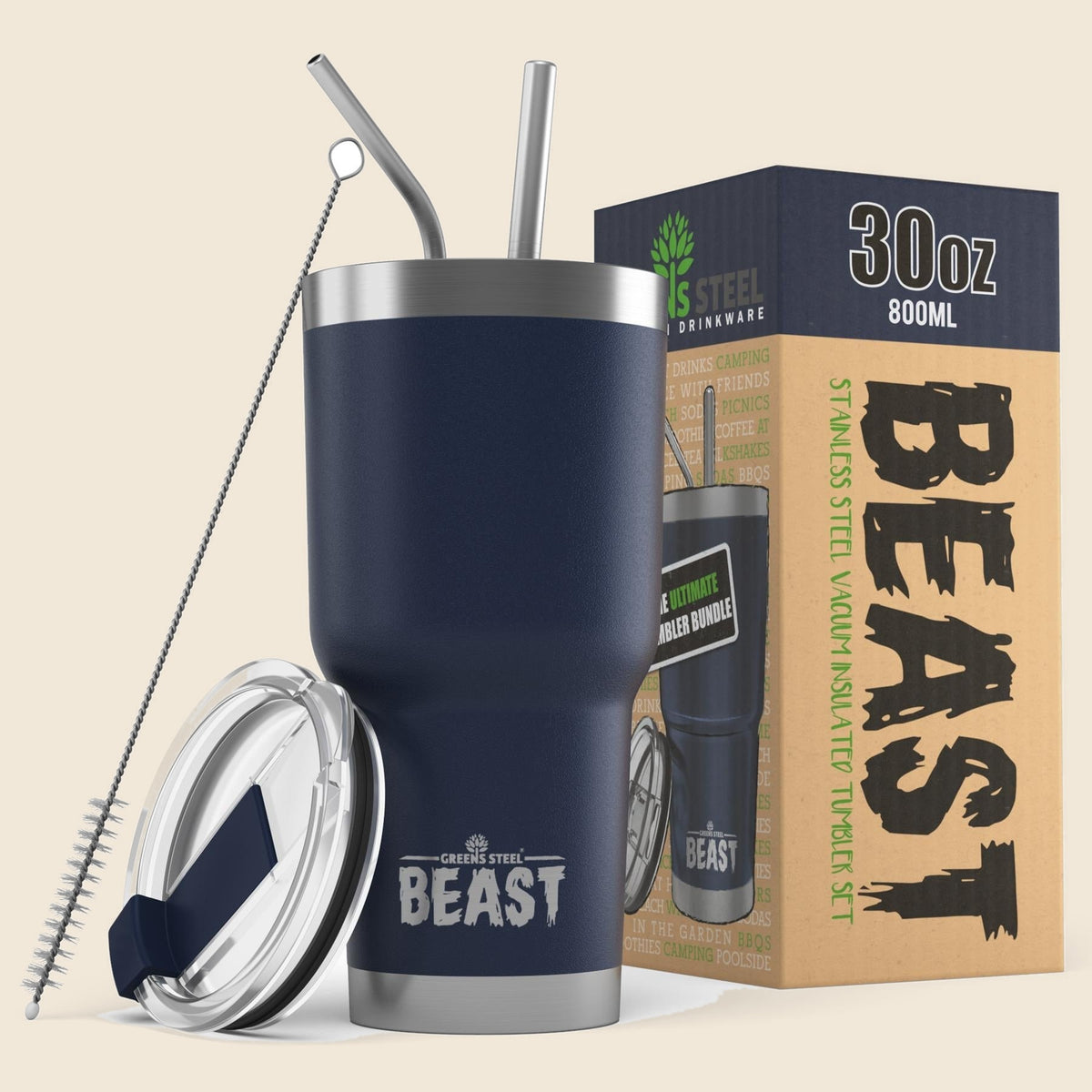 Insulated stainless steel travel tumbler with lid and straws – S0672109399