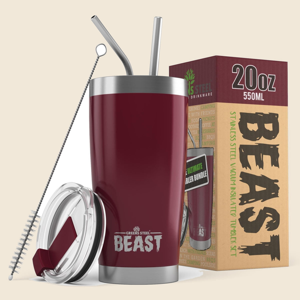 Insulated stainless steel travel tumbler with lid and straws – S0672109400
