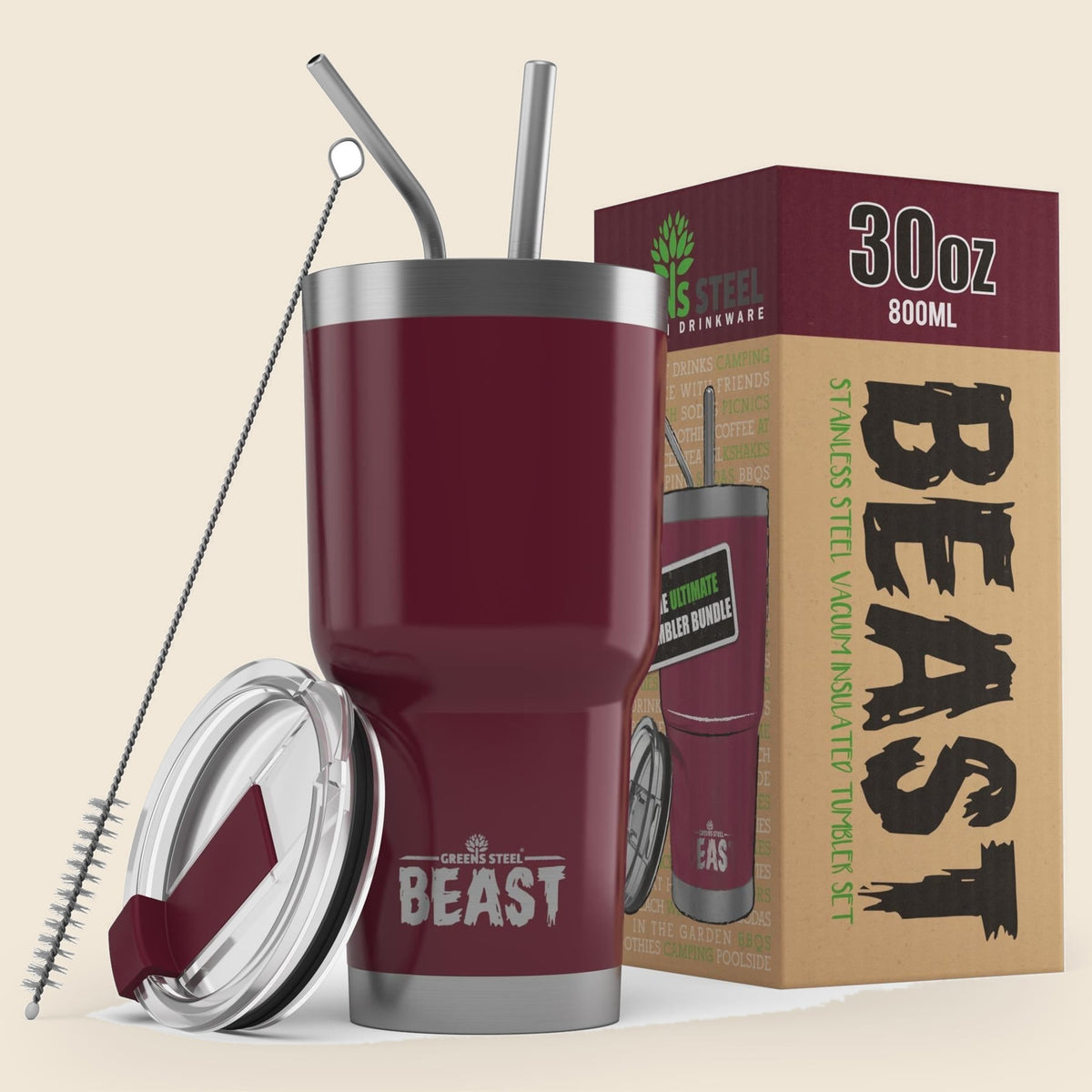 Insulated stainless steel travel tumbler with lid and straws – S0672109401
