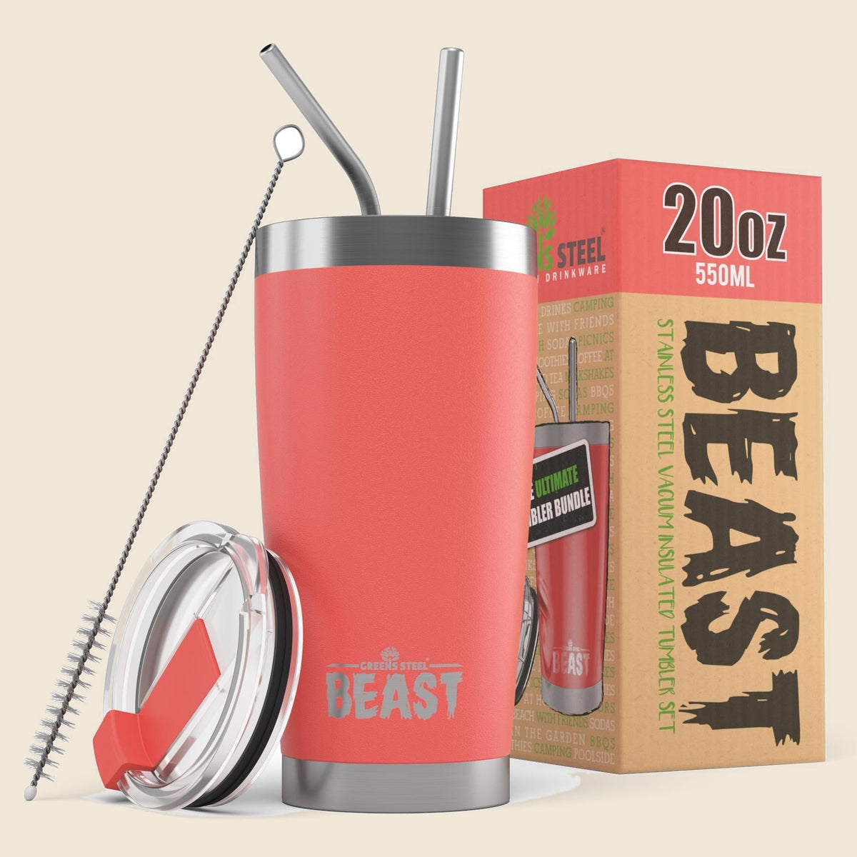 Insulated stainless steel travel tumbler with lid and straws – S0672109402