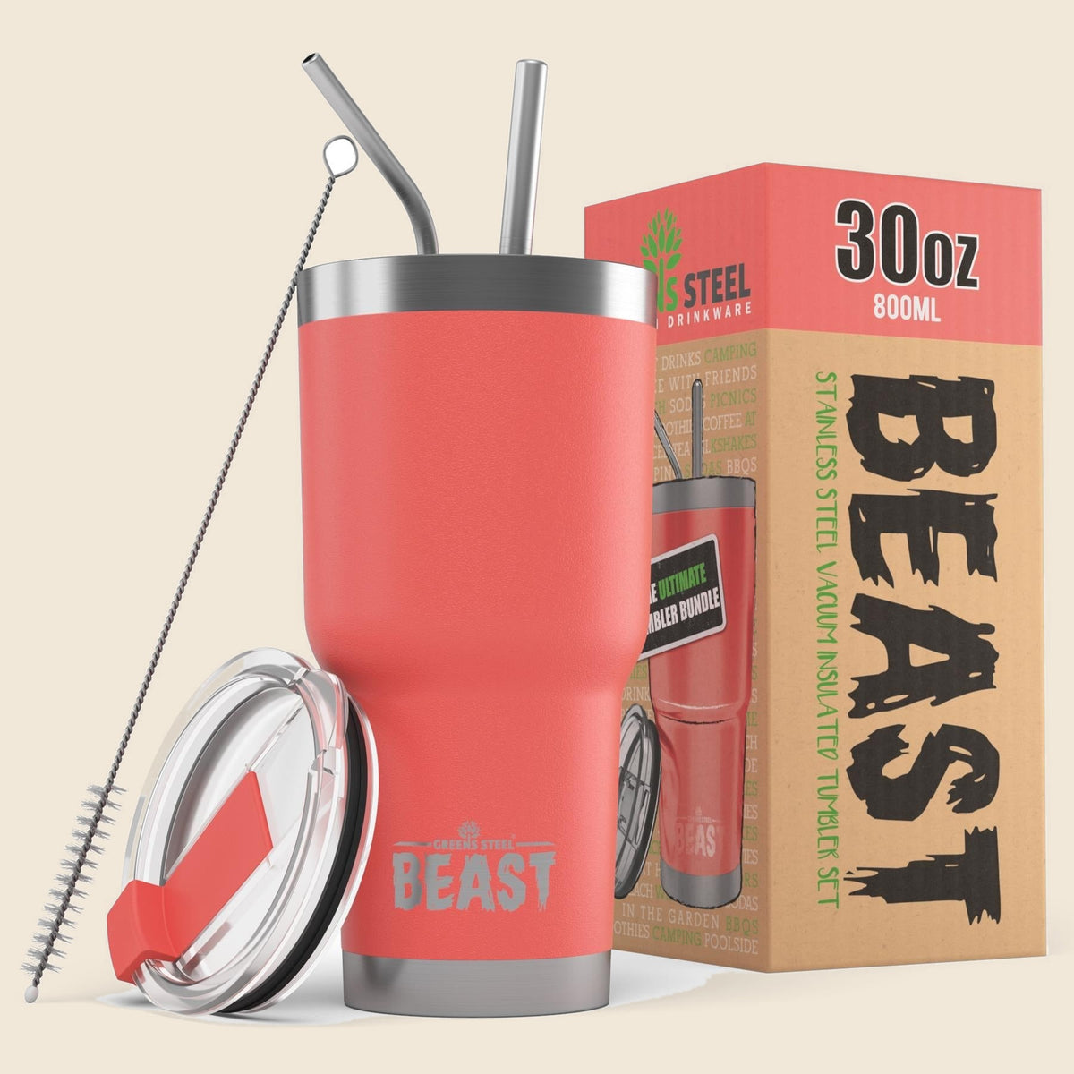 Insulated stainless steel travel tumbler with lid and straws – S0672109403