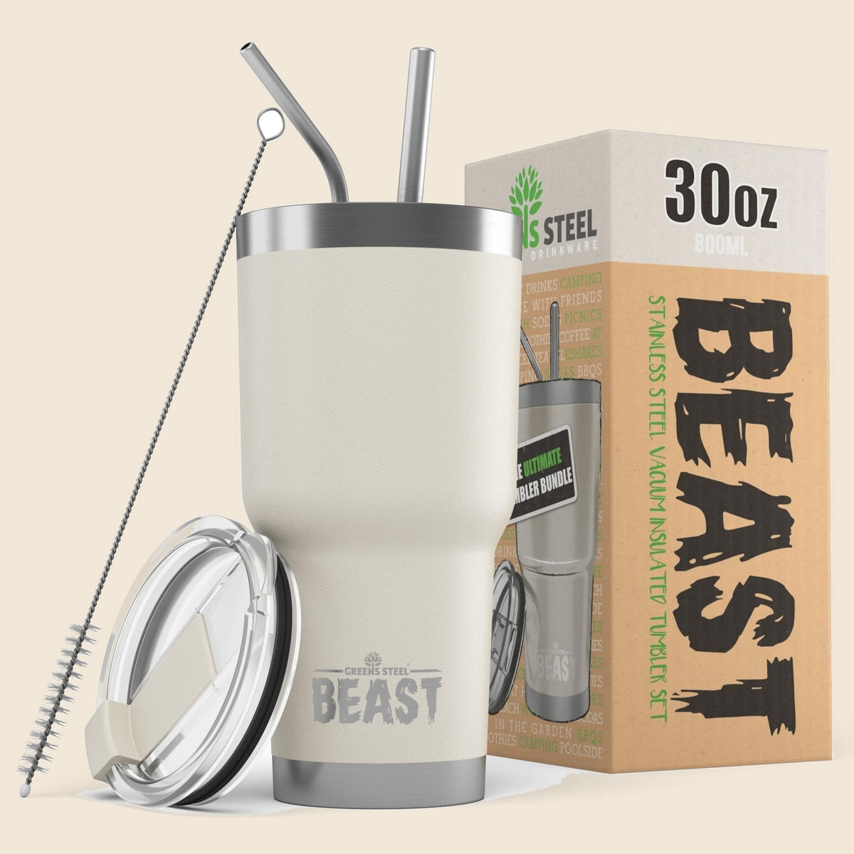 Insulated stainless steel travel tumbler with lid and straws – S0672109406