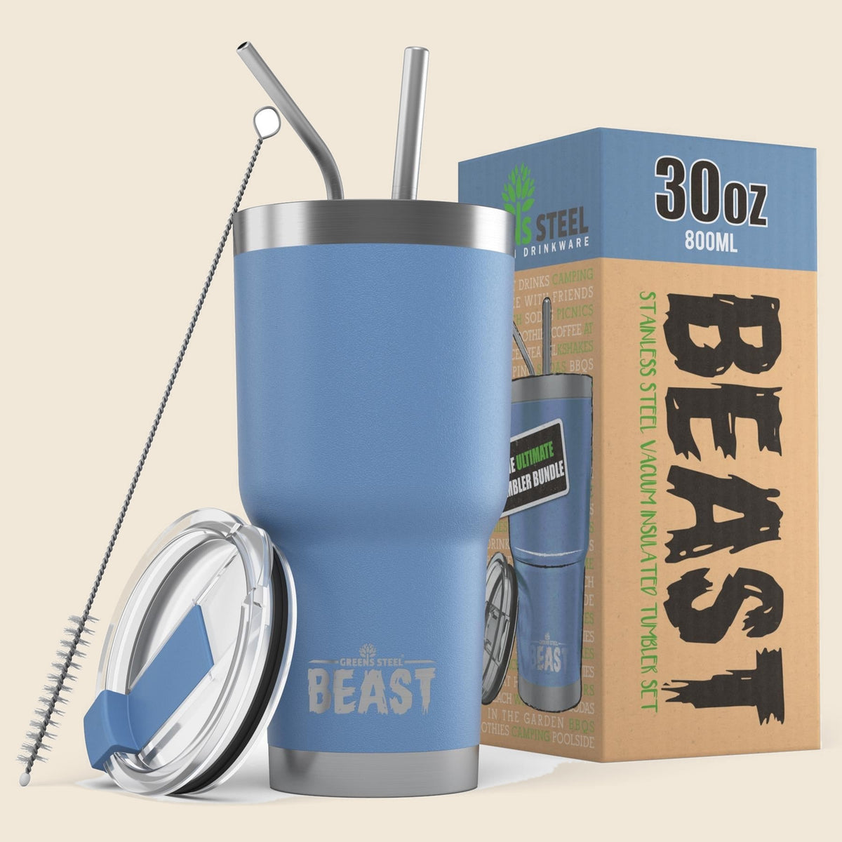 Insulated stainless steel travel tumbler with lid and straws – S0672109415