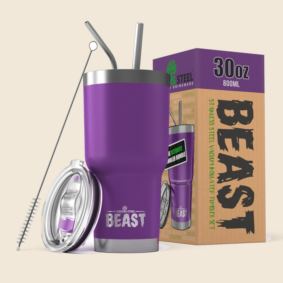 Insulated stainless steel travel tumbler with lid and straws – S0672109426