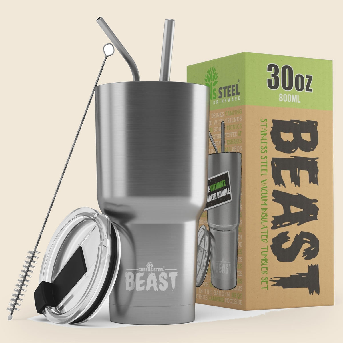 Insulated stainless steel travel tumbler with lid and straws – S0672109428