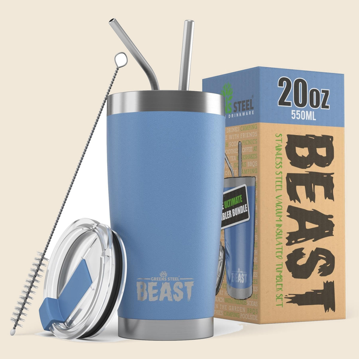Insulated stainless steel travel tumbler with lid and straws – S0672109429