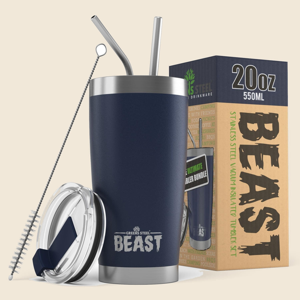 Insulated stainless steel travel tumbler with lid and straws – S0672109430