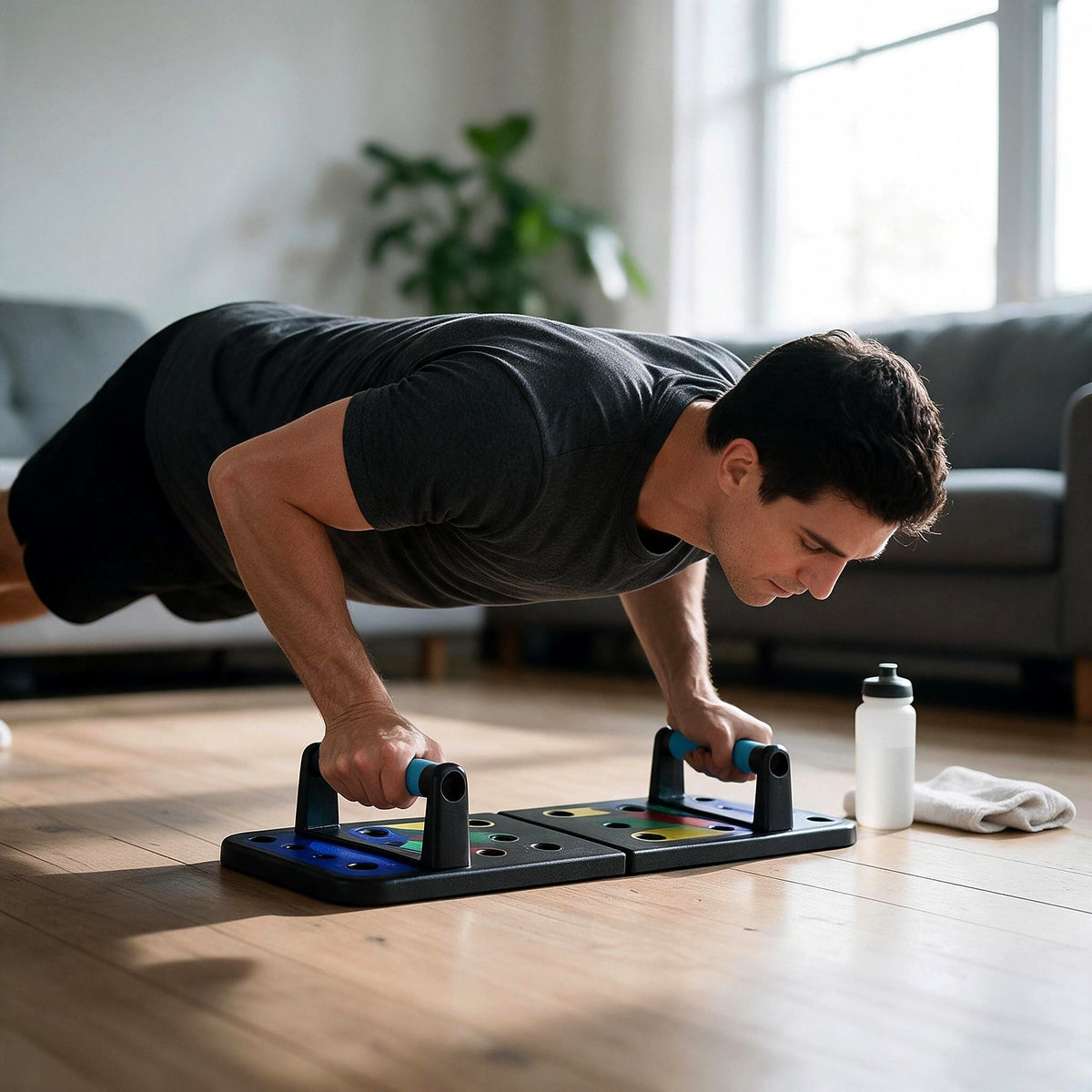 Push-ups on the colour-coded foldable push-up board