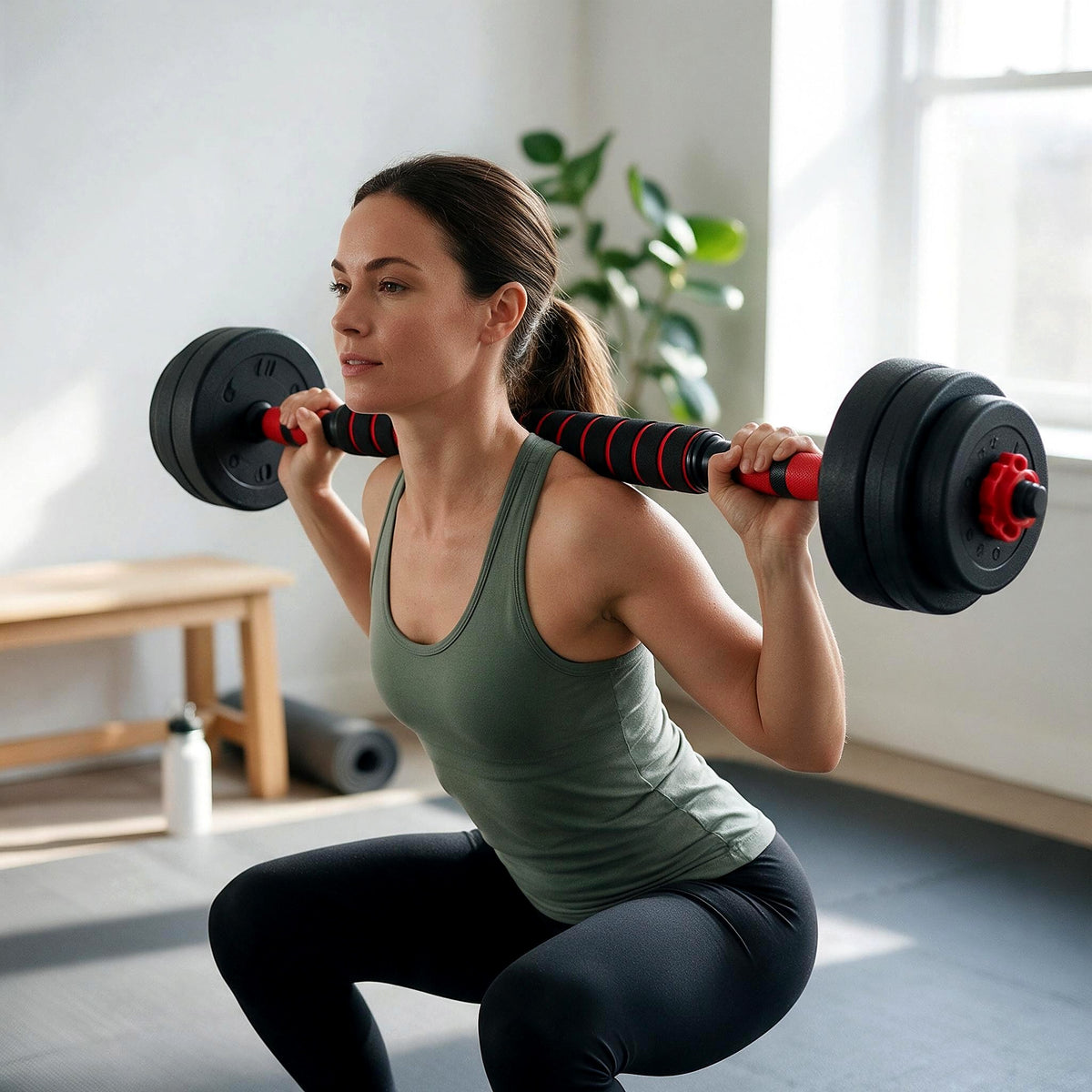 Barbell squat with the joined dumbbell bar