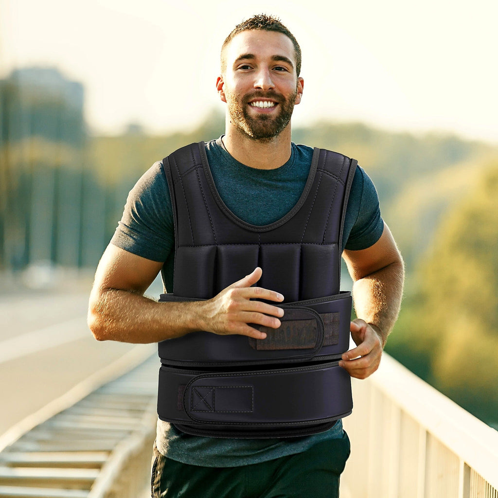 Man running in a 10 kg adjustable weighted vest