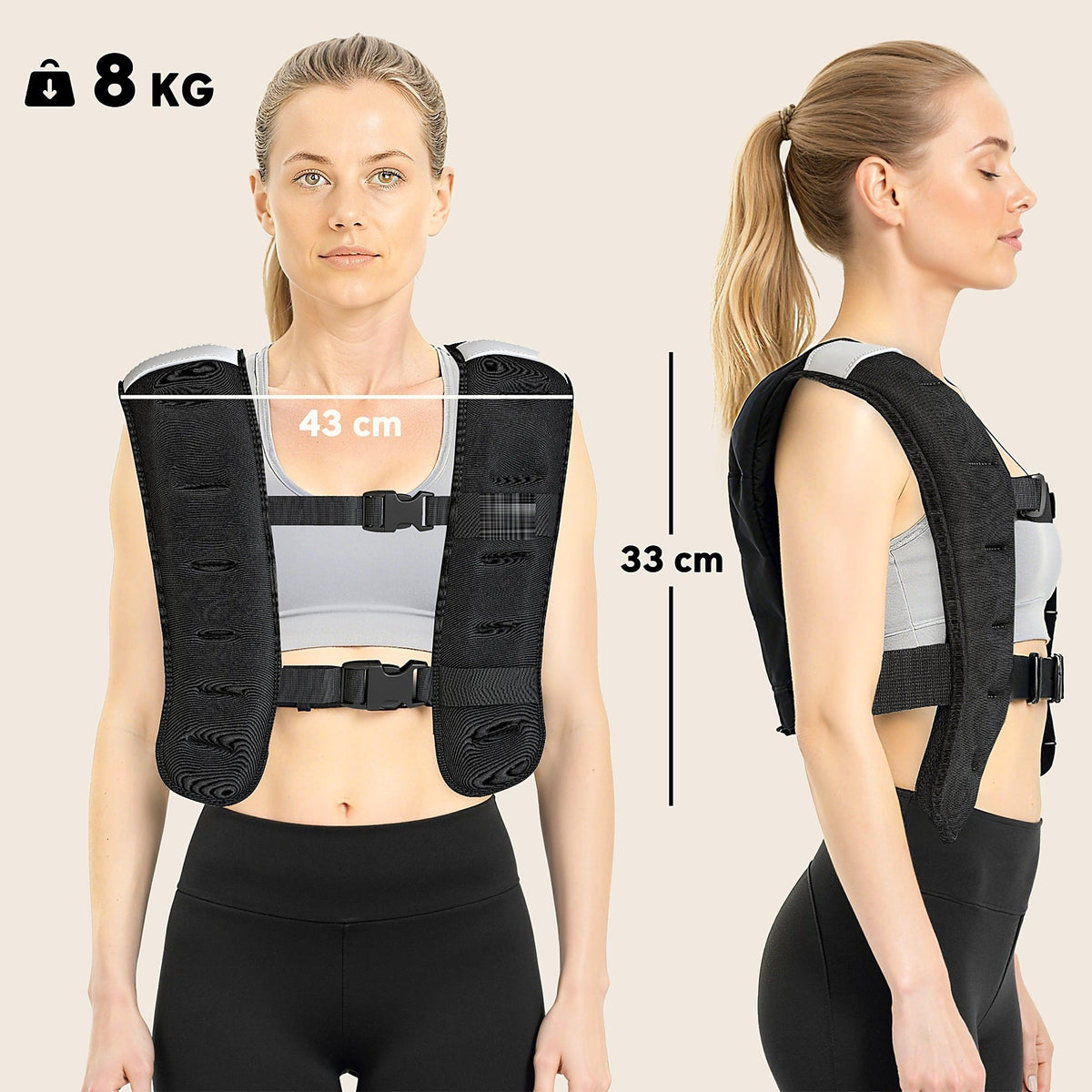 8 kg Weighted Vest with Adjustable Straps, Black - view 2