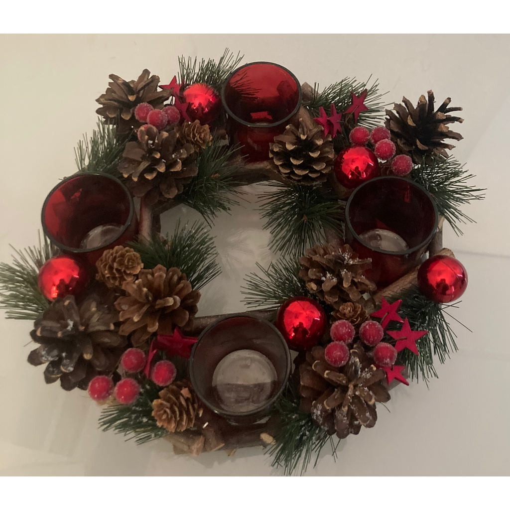 Festive Table Wreath Centrepiece with Flameless LED Candles - APA Pure Living