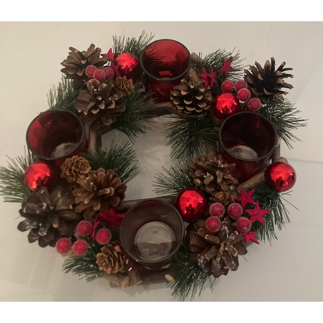 Festive Table Wreath Centrepiece with Flameless LED Candles - APA Pure Living
